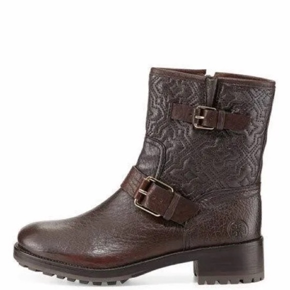 Tory Burch Shoes - Tory Burch Dark Brown Leather Moto Boots